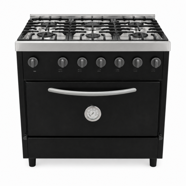 Cocina Industrial 6 Hornallas con Horno Pizzero y Rejas de Fundición