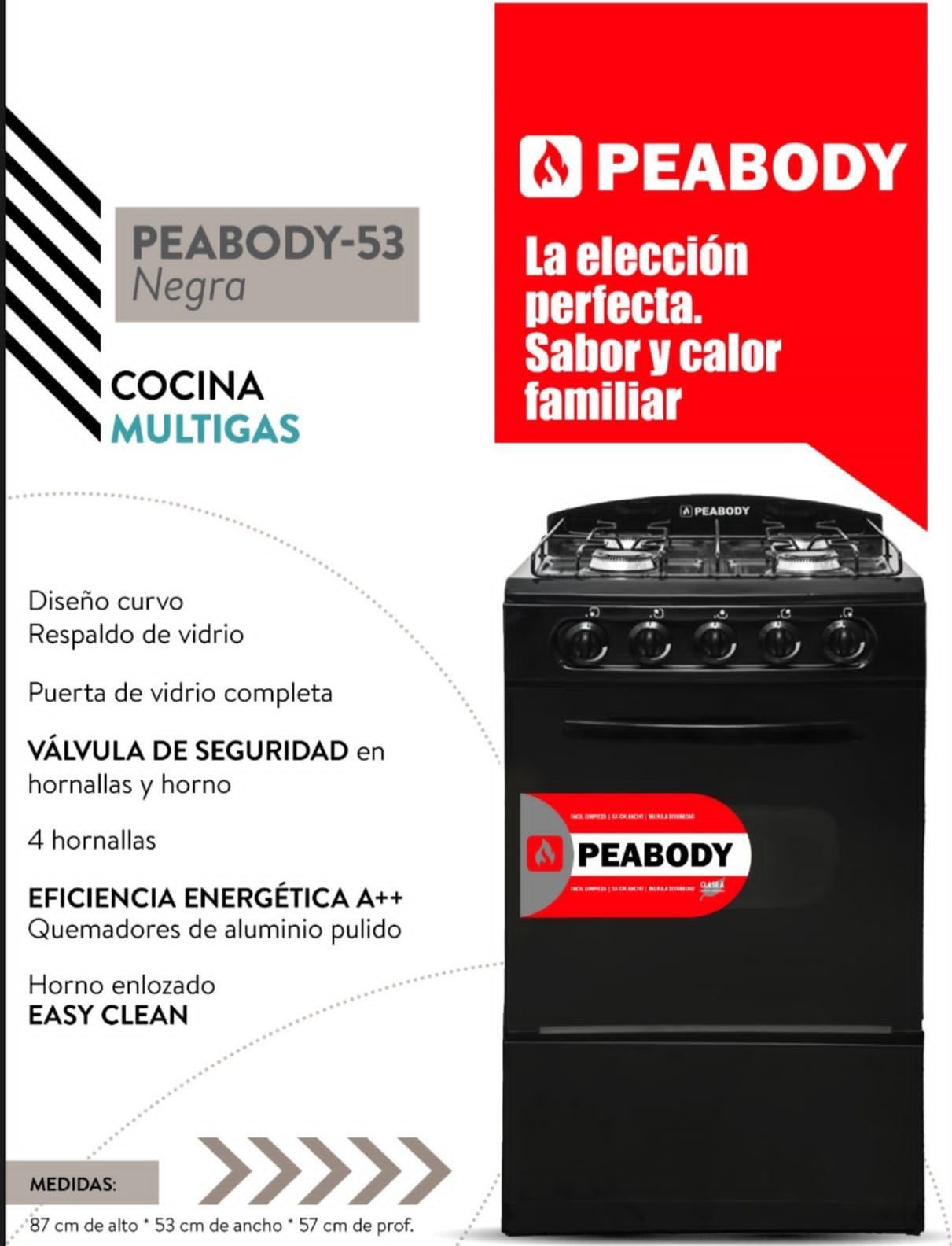 peabody Cocina Peabody PEABODY-53 Negra – 4 Hornallas - Imagen 1
